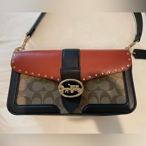 COACH Georgie Shoulder Bag In Colorblock Signature Canvas With Rivets 5605